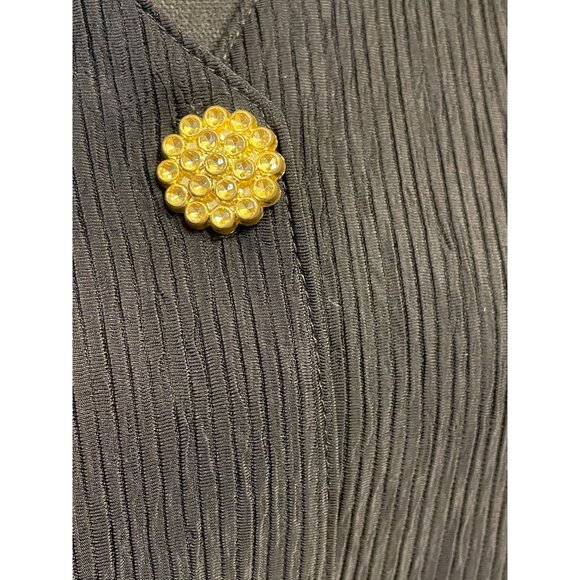 Vintage Colon black beaded button V-neck blouse tunic ribbed evening glam - Picture 2 of 8